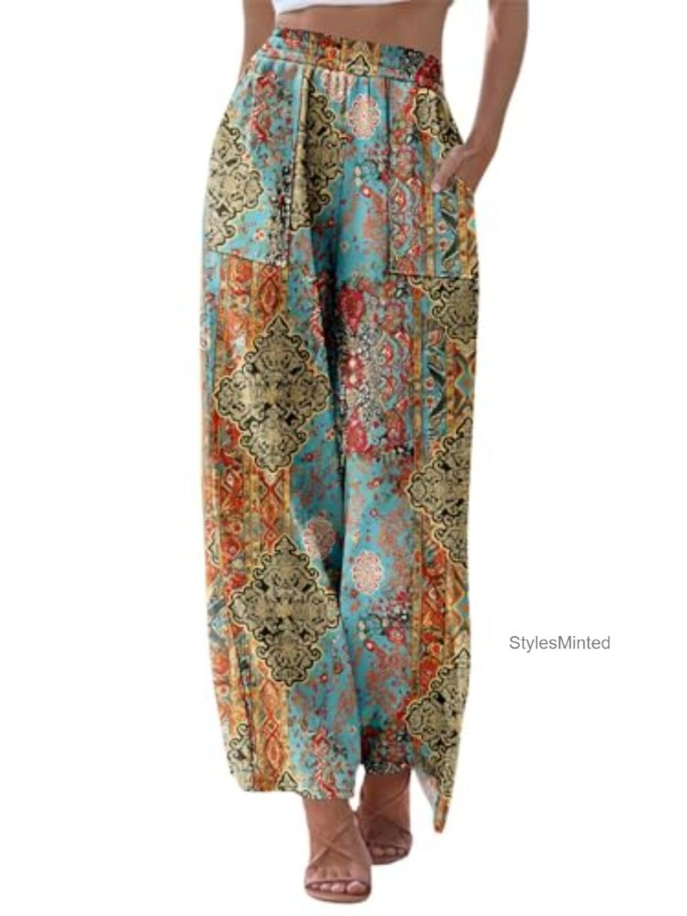 Women's Summer Palazzo Pants Elastic Waist Wide Leg Flow